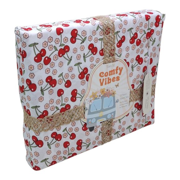 Comfy Vibes Retro Cherries Floral Twin XL Sheet Set 3 Piece Polyester New - Picture 7 of 8